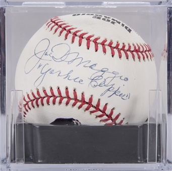 Joe DiMaggio Autographed/Inscribed Painted Baseball (PSA/DNA NM-MT + 8.5)